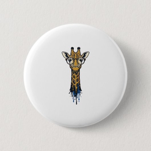 Gegraveerde Giraffe Met Bril Design_1 Ronde Button 5,7 Cm (Voorkant)