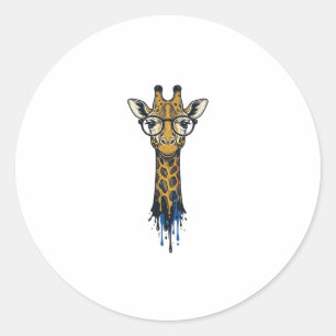 Gegraveerde Giraffe Met Bril Design_1 Ronde Sticker