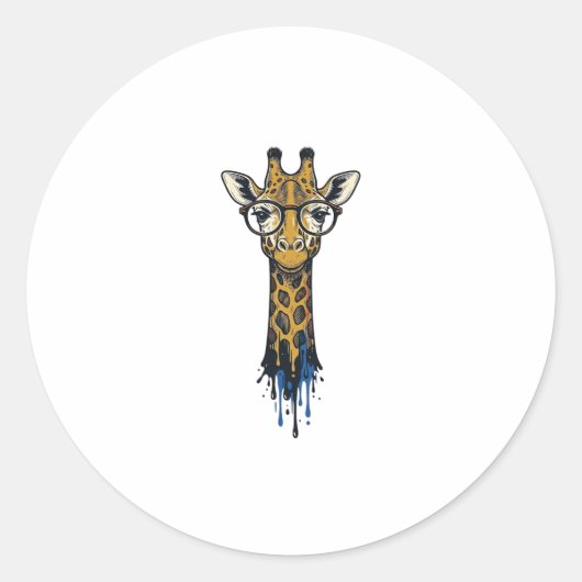 Gegraveerde Giraffe Met Bril Design_1 Ronde Sticker (Voorkant)