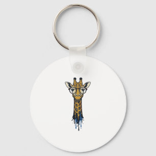 Gegraveerde Giraffe Met Bril Design_1 Sleutelhanger