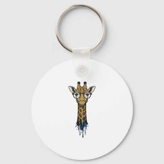 Gegraveerde Giraffe Met Bril Design_1 Sleutelhanger (Voorkant)