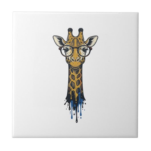 Gegraveerde Giraffe Met Bril Design_1 Tegeltje (Voorkant)