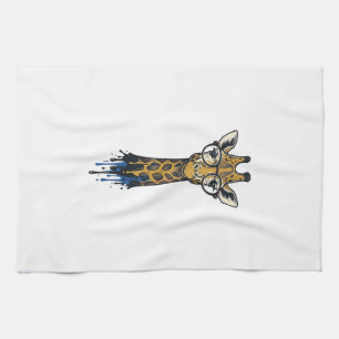Gegraveerde Giraffe Met Bril Design_1 Theedoek