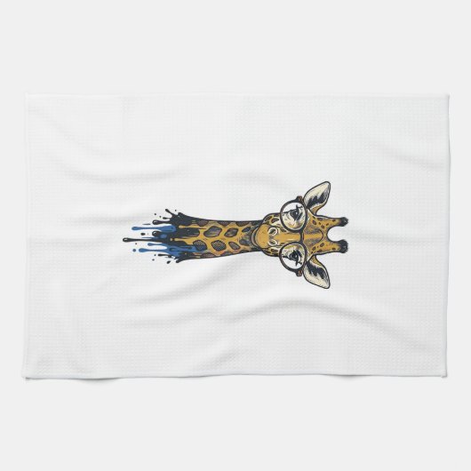Gegraveerde Giraffe Met Bril Design_1 Theedoek (Horizontaal)