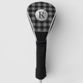 Gegraveerde golfbal in grijze buffelplaid golfheadcover (Voorkant)