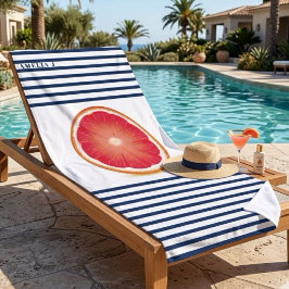 Gegraveerde grapefruit schijf Navy blauwe gestreep Strandlaken