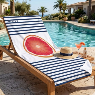 Gegraveerde grapefruit schijf Navy blauwe gestreep Strandlaken
