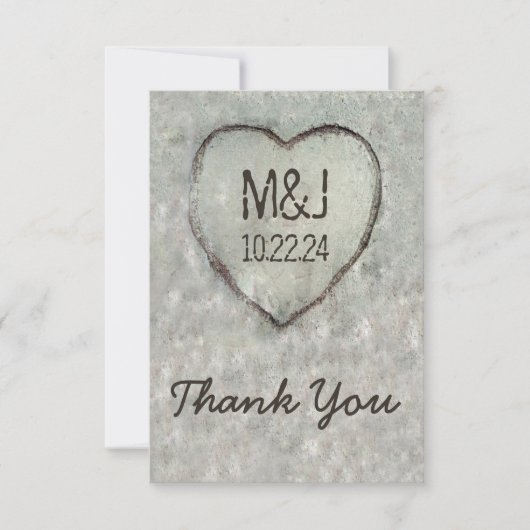 Gegraveerde Hart Berk Huwelijk Dank Je Bedankkaart (Voorkant)
