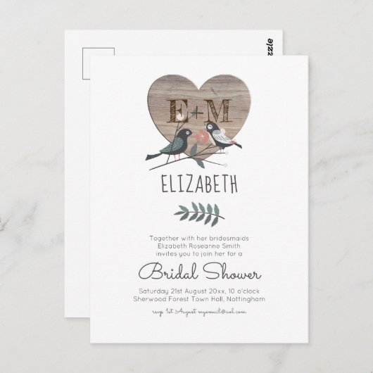 Gegraveerde Hart Bos Bruiloft Bruidsfeest Briefkaart (Voorkant / Achterkant)