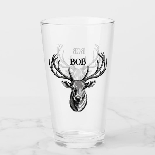 Gegraveerde hertenkop uit de oude doos glas (Voorkant)