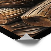 Gegraveerde houten beer dennenbomen ondergaande zo poster (Hoek)