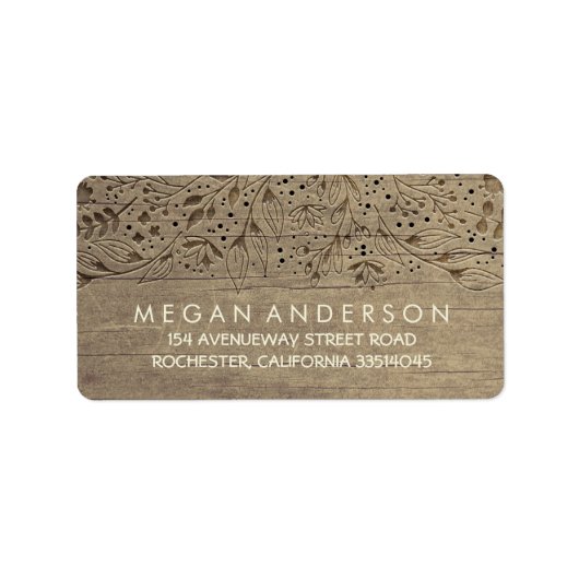 Gegraveerde Houten Bloemen Rustieke Bruiloft Etiket (Voorkant)