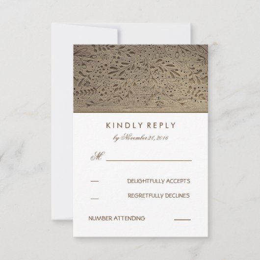 Gegraveerde Houten Rustieke Bloemen Bruiloft RSVP  (Voorkant)
