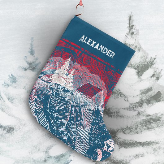 Gegraveerde illustratie van het winterlandschap grote kerstsok