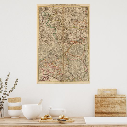 Gegraveerde kaart van de bossen in Duitsland Poster (Keuken)