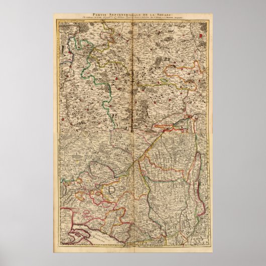 Gegraveerde kaart van de bossen in Duitsland Poster (Voorkant)