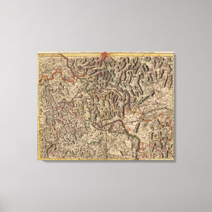 Gegraveerde kaart van de Rijnriviervallei Canvas Afdruk