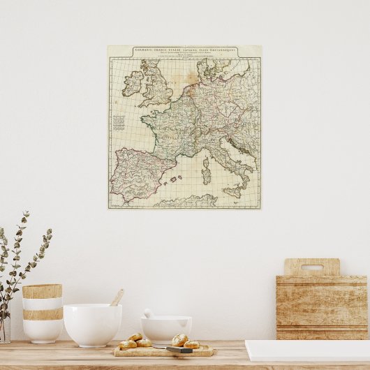 Gegraveerde Kaart van Europa Poster (Keuken)