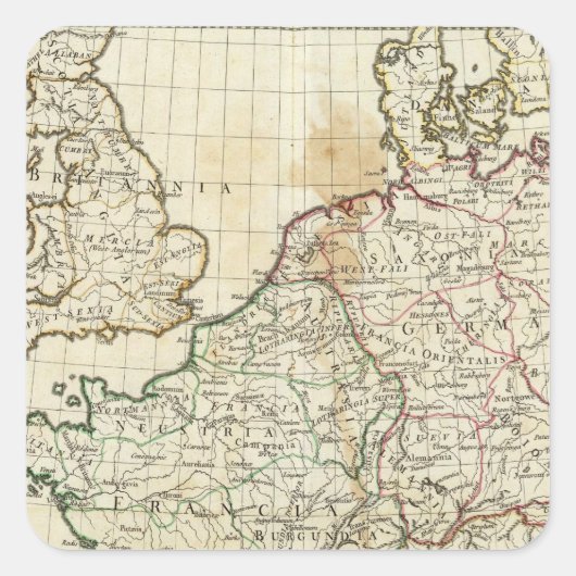 Gegraveerde Kaart van Europa Vierkante Sticker (Voorkant)