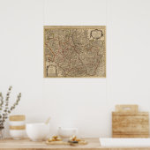 Gegraveerde kaart van Frankrijk Poster (Keuken)