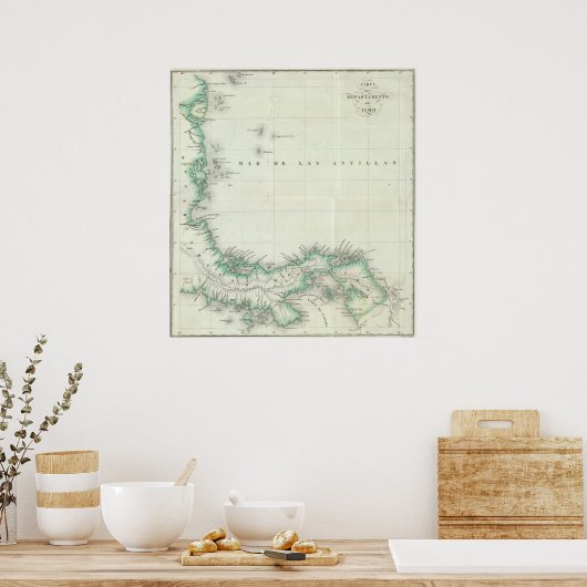 Gegraveerde Kaart van Panama Poster (Keuken)