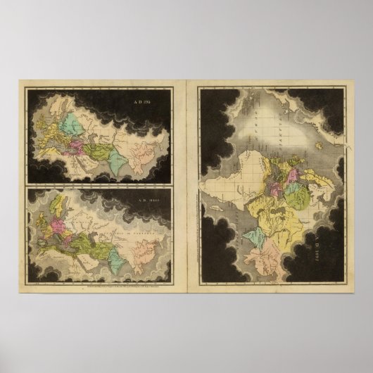 gegraveerde kaarten van de wereld poster (Voorkant)