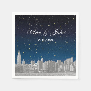 Gegraveerde NYC Silhouette Blauwe Sterren Bruiloft Servet