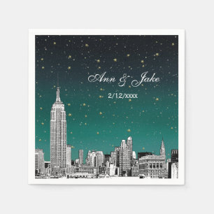 Gegraveerde NYC Silhouette Tinten van Teal Sterren Servet