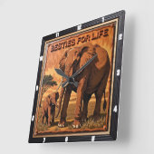 Gegraveerde Olifant Zonsondergang Savannah Vierkante Klok (Hoek)