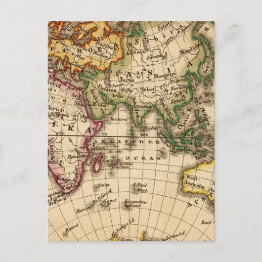 Gegraveerde Oostelijke Hemisphere Map Briefkaart (Voorkant)