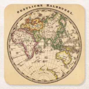 Gegraveerde Oostelijke Hemisphere Map Kartonnen Onderzetters
