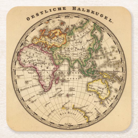 Gegraveerde Oostelijke Hemisphere Map Kartonnen Onderzetters (Voorkant)