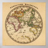 Gegraveerde Oostelijke Hemisphere Map Poster (Voorkant)