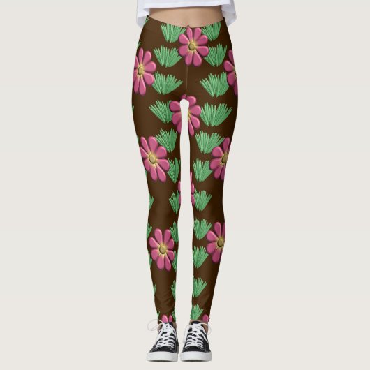 gegraveerde roze bloem leggings (Voorkant)