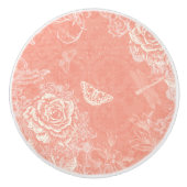 Gegraveerde Rozen, Vlinders en Libellen Keramische Knop (Voorkant)