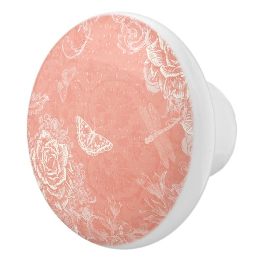 Gegraveerde Rozen, Vlinders en Libellen Keramische Knop (Rechts)