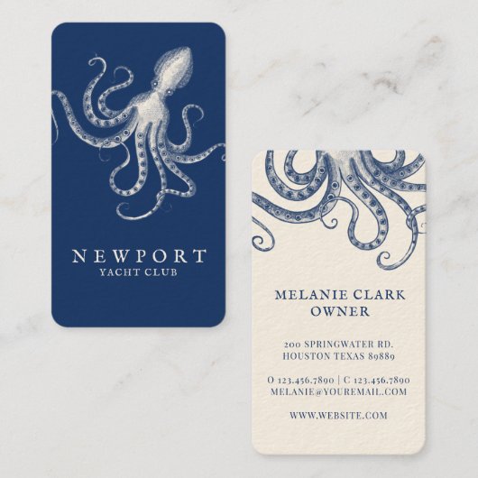  gegraveerde stijl Octopus Ocean Nautical Navy Visitekaartje (Voorkant / Achterkant)