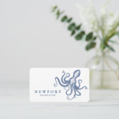gegraveerde stijl Octopus Ocean Theme White Visitekaartje (Staand voorkant)