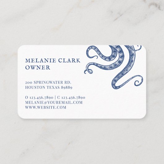 gegraveerde stijl Octopus Ocean Theme White Visitekaartje (Achterkant)