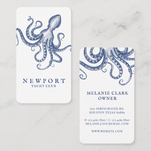  gegraveerde stijl Octopus Ocean Theme White Visitekaartje (Voorkant / Achterkant)