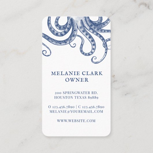 gegraveerde stijl Octopus Ocean Theme White Visitekaartje (Achterkant)