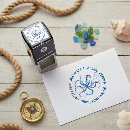 Gegraveerde Vintage Octopus Ronde Retouradres Stem Zelfinktende Stempel