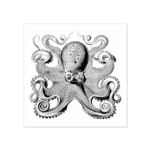 Gegraveerde Vintage Octopus Rubberen Stempel (Afrduk)