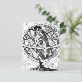 Gegraveerde wereldbollen aarde ingewikkelde retro briefkaart