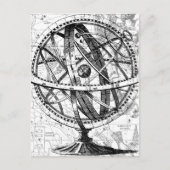 Gegraveerde wereldbollen aarde ingewikkelde retro briefkaart (Voorkant)