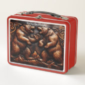 Gegraverd leren grizzlybeer in hevige beweging (Voorkant)