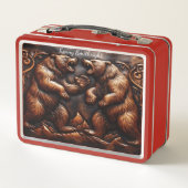 Gegraverd leren grizzlybeer in hevige beweging (Achterkant)