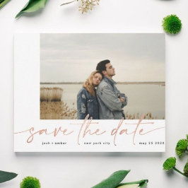 Gegrensd | Modern Plain Blush Photo Roos Gold Foil Save The Date