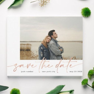 Gegrensd   Modern Plain Blush Photo Roos Gold Foil Save The Date