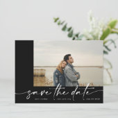 Gegrensd | Moderne, eenvoudige zwarte foto-ijswit Save The Date (Staand voorkant)